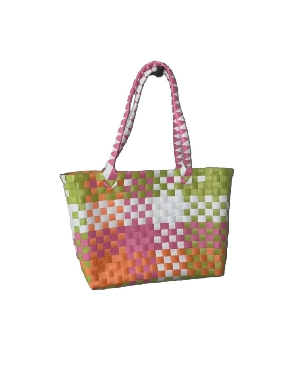 New Women’s Pink & Ivory Woven Tote - Picture 1 of 2